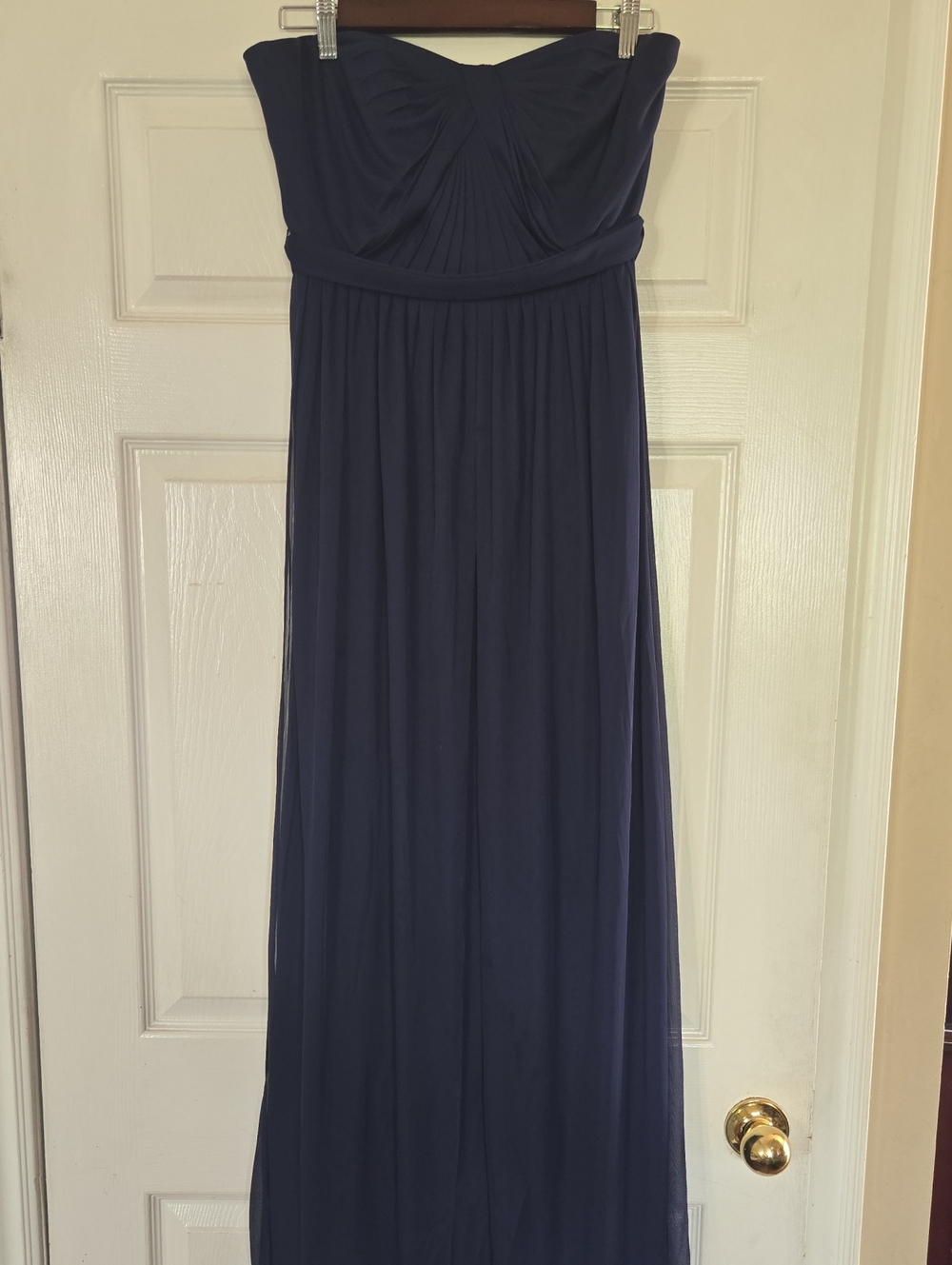 David's Bridal Strapless Navy Empire-Waist Evening Gown